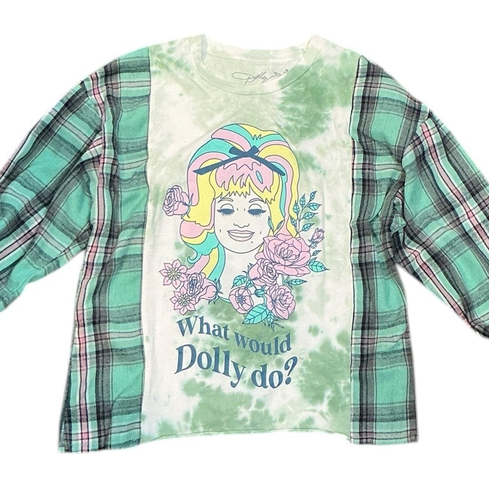 What Would Dolly Do Upcycled T Shirt Flannel Top